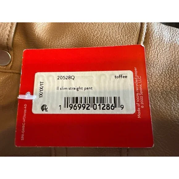 Plus Size 1X Spanx Slim Straight Pants in Toffee Faux Leather - New With Tags - Picture 2 of 3